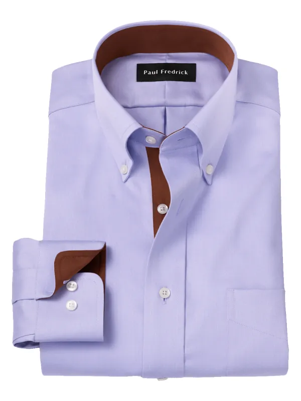 Non-Iron Cotton Solid Dress Shirt With Contrast Trim - Lavender sold by Paul Fredrick