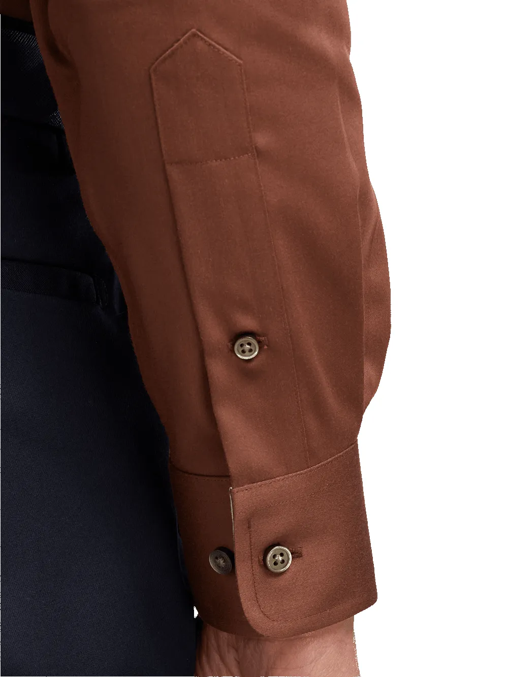 Non-Iron Cotton Solid Dress Shirt With Contrast Trim - Brown sold by Paul Fredrick product image thumbnail 4