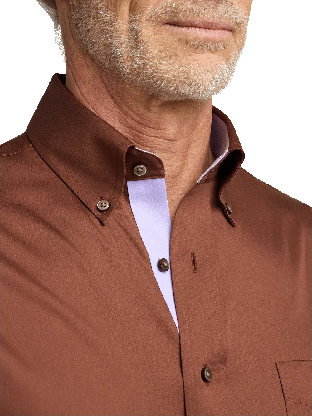 Non-Iron Cotton Solid Dress Shirt With Contrast Trim - Brown sold by Paul Fredrick product image thumbnail 3