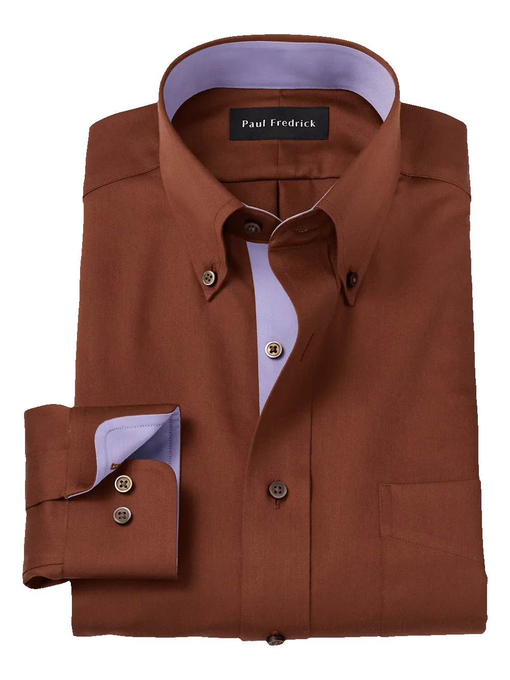 Non-Iron Cotton Solid Dress Shirt With Contrast Trim - Brown sold by Paul Fredrick