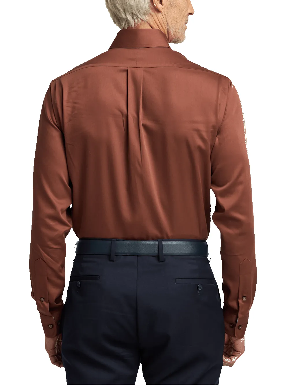 Non-Iron Cotton Solid Dress Shirt With Contrast Trim - Brown sold by Paul Fredrick product image thumbnail 5