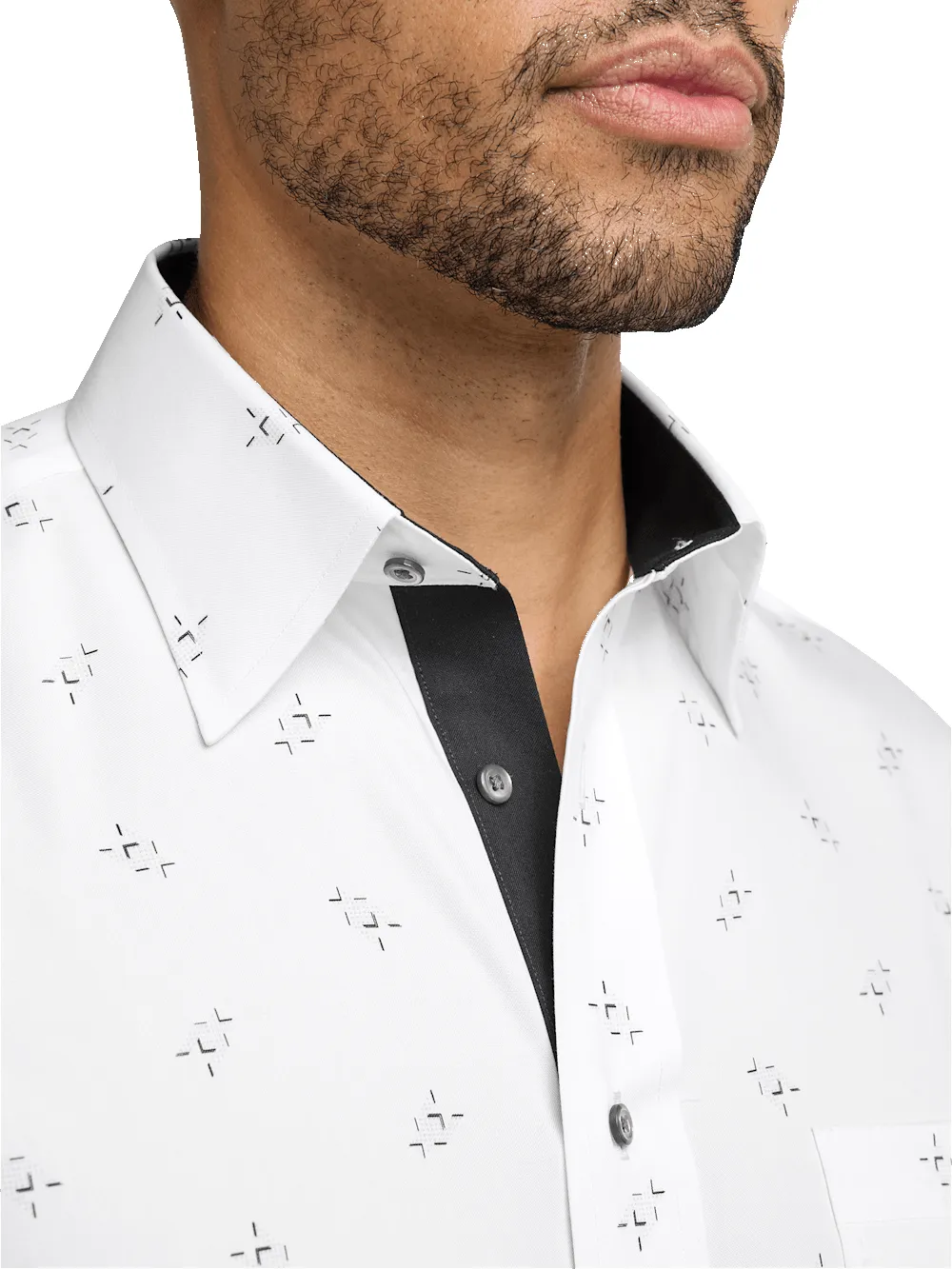 Non-Iron Cotton Houndstooth Dress Shirt - White sold by Paul Fredrick product image thumbnail 3