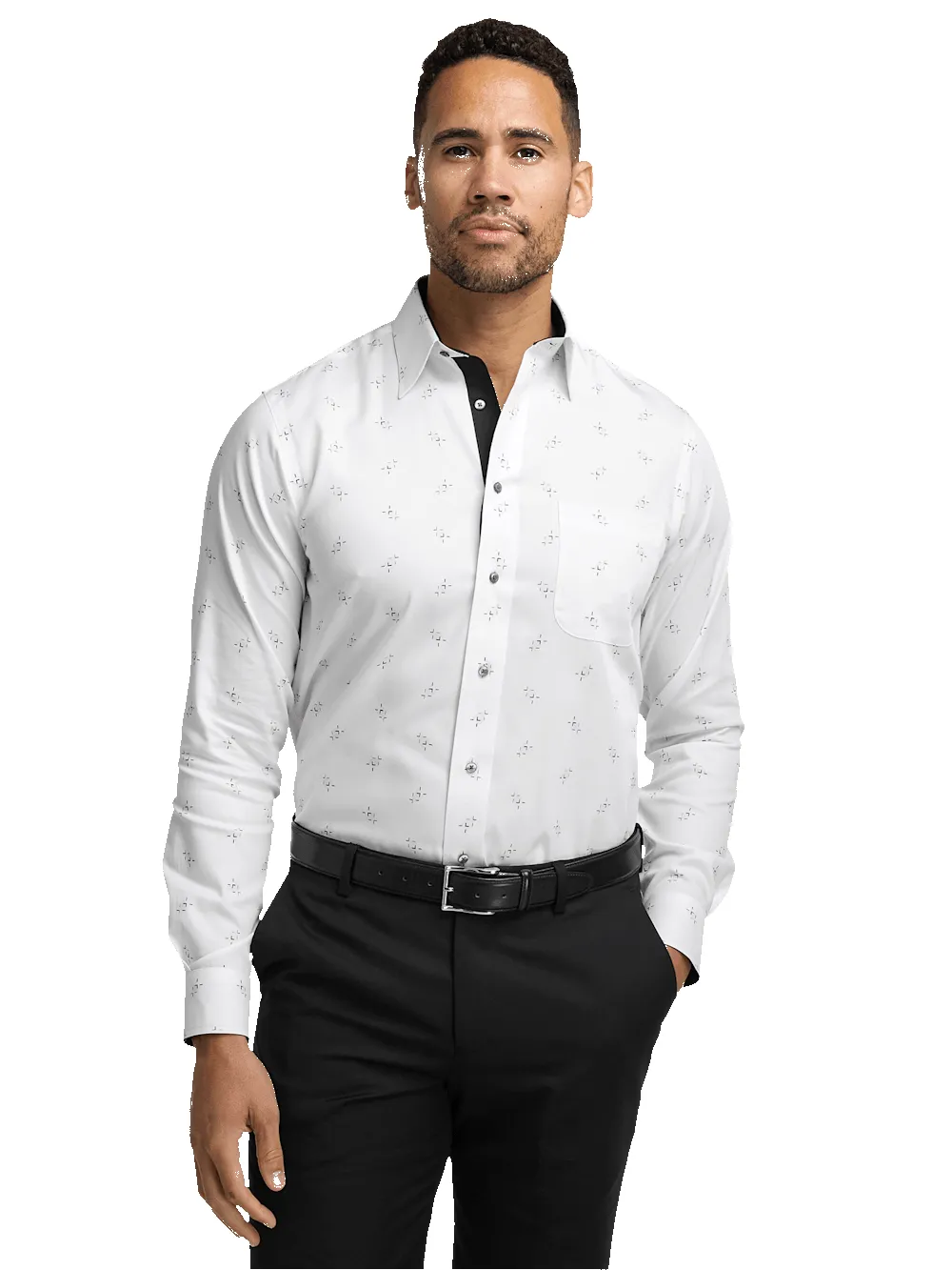 Non-Iron Cotton Houndstooth Dress Shirt - White sold by Paul Fredrick product image thumbnail 2