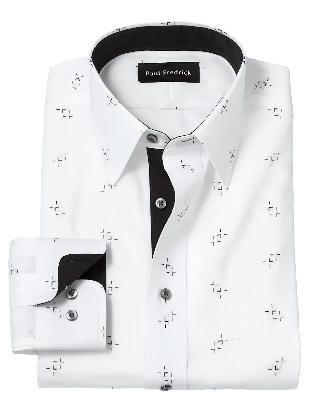 Non-Iron Cotton Houndstooth Dress Shirt - White sold by Paul Fredrick