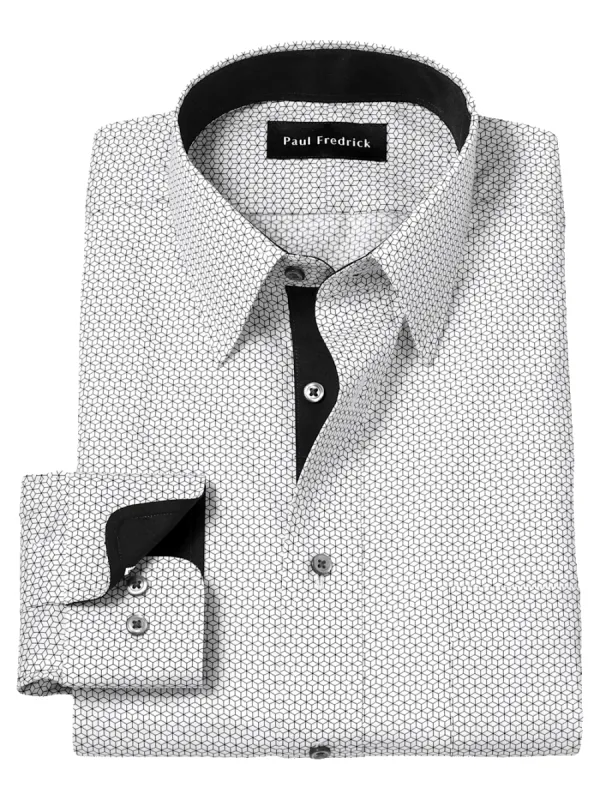 Non-Iron Cotton Geometric Dress Shirt With Contrast Trim - Black sold by Paul Fredrick