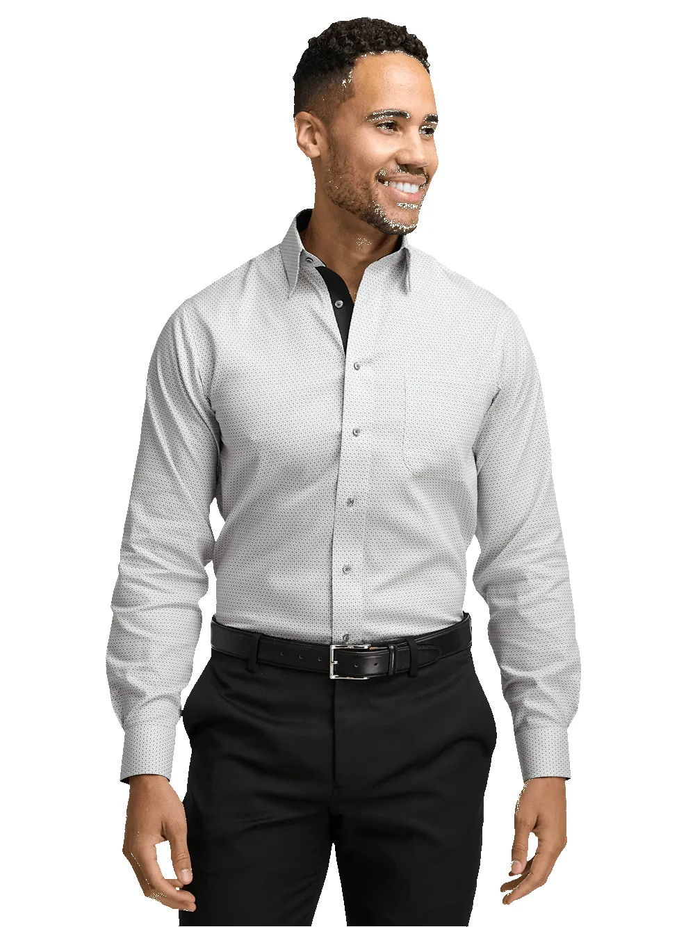 Non-Iron Cotton Geometric Dress Shirt With Contrast Trim - Black sold by Paul Fredrick product image thumbnail 2