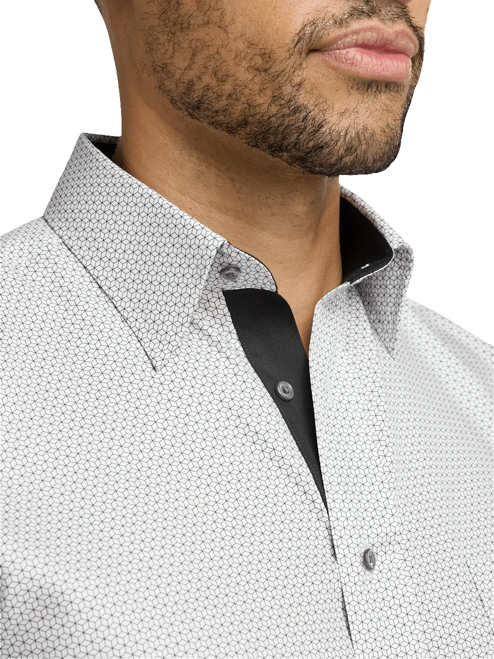 Non-Iron Cotton Geometric Dress Shirt With Contrast Trim - Black sold by Paul Fredrick product image thumbnail 3