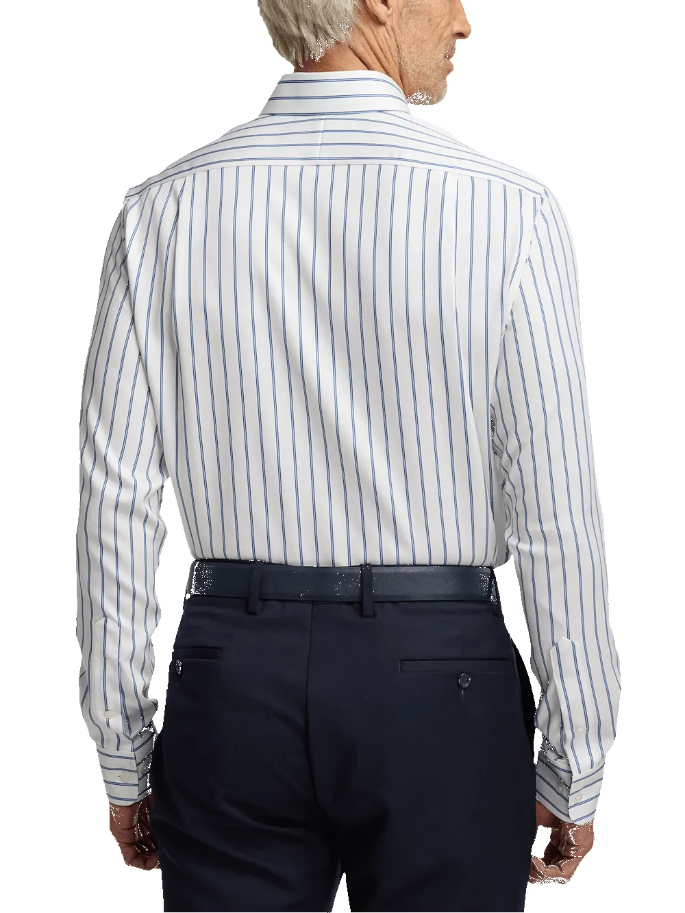 Non-Iron Cotton Stripe Dress Shirt With Contrast Trim - White/blue sold by Paul Fredrick product image thumbnail 5
