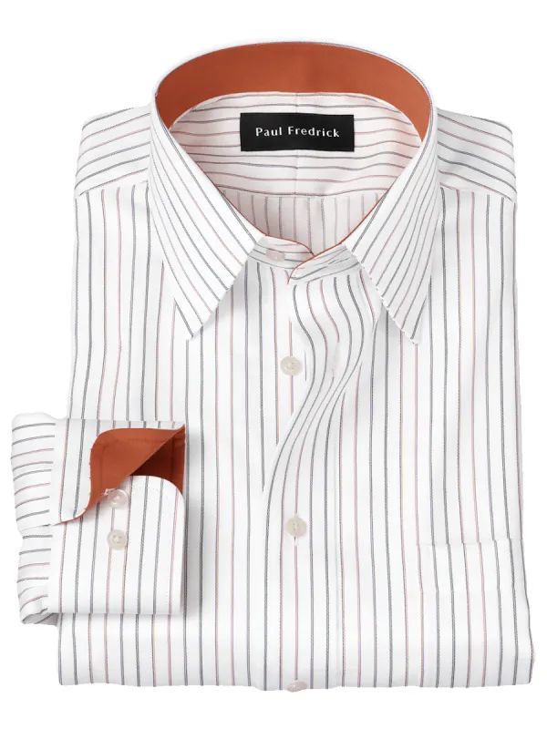 Non-Iron Cotton Stripe Dress Shirt With Contrast Trim - White Multi sold by Paul Fredrick