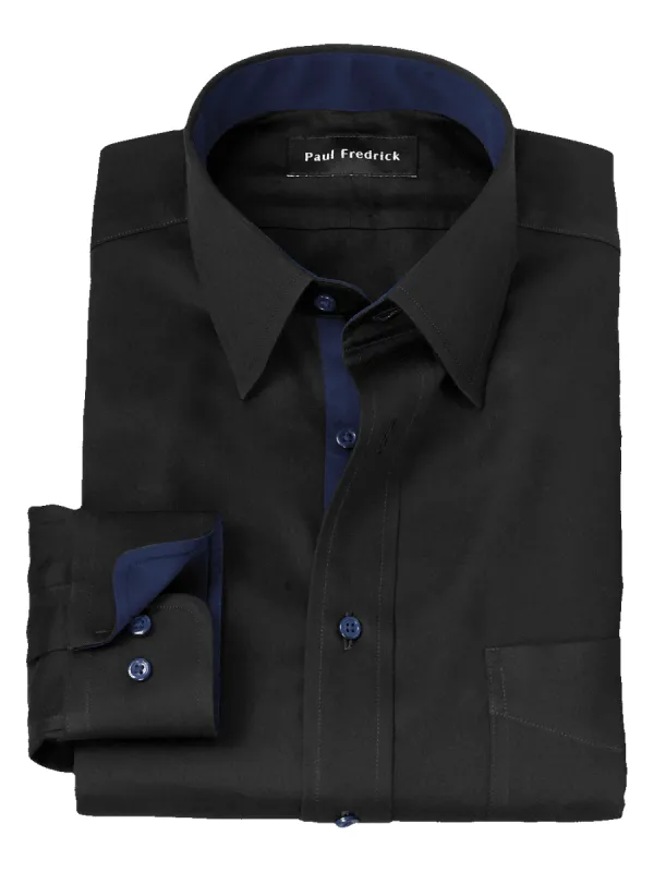 Non-Iron Cotton Solid Dress Shirt With Contrast Trim - Black sold by Paul Fredrick