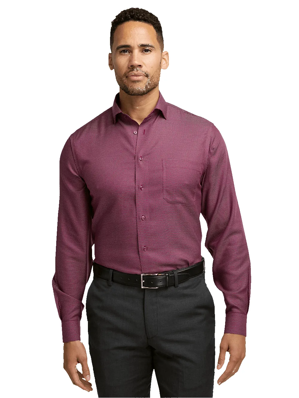 Non-Iron Cotton Dot Dress Shirt - Burgundy sold by Paul Fredrick product image thumbnail 2