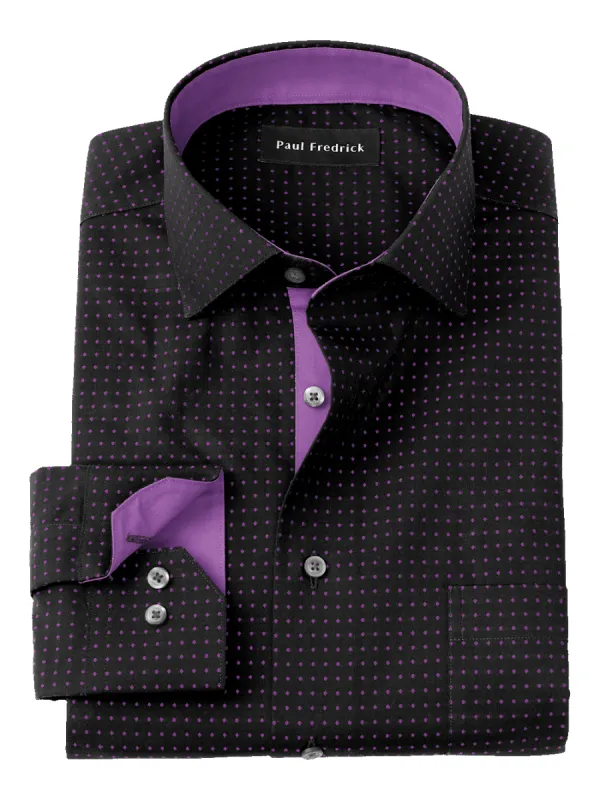Non-Iron Cotton Dot Dress Shirt With Contrast Trim - Black/purple sold by Paul Fredrick