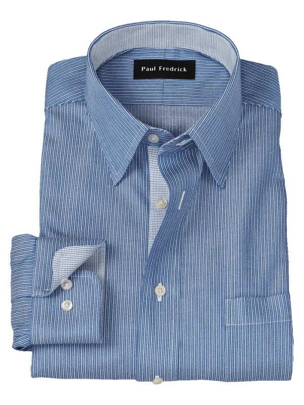 Comfort Stretch Non-Iron Stripe Dress Shirt With Contrast Trim - Blue sold by Paul Fredrick