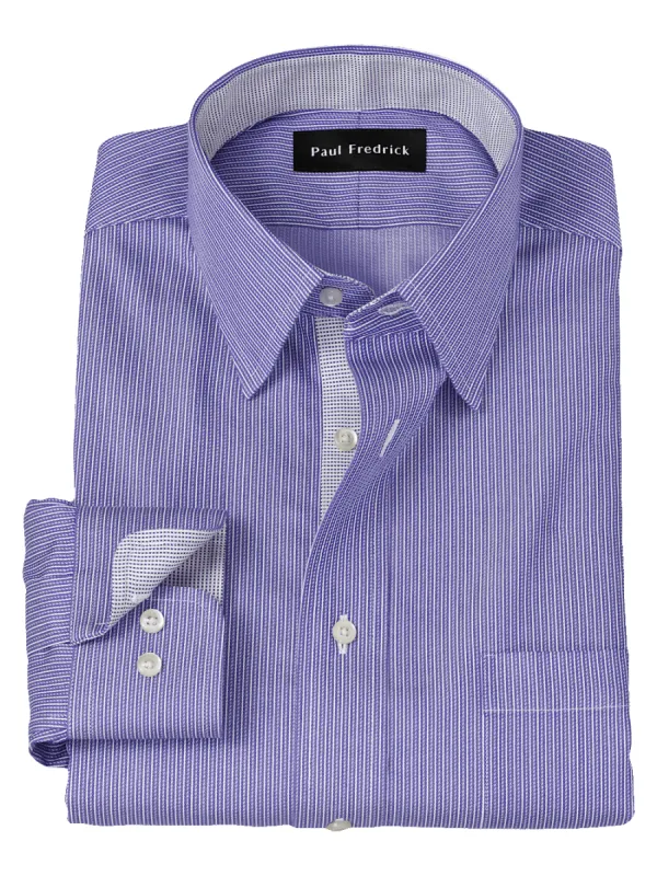 Comfort Stretch Non-Iron Stripe Dress Shirt With Contrast Trim - Purple sold by Paul Fredrick