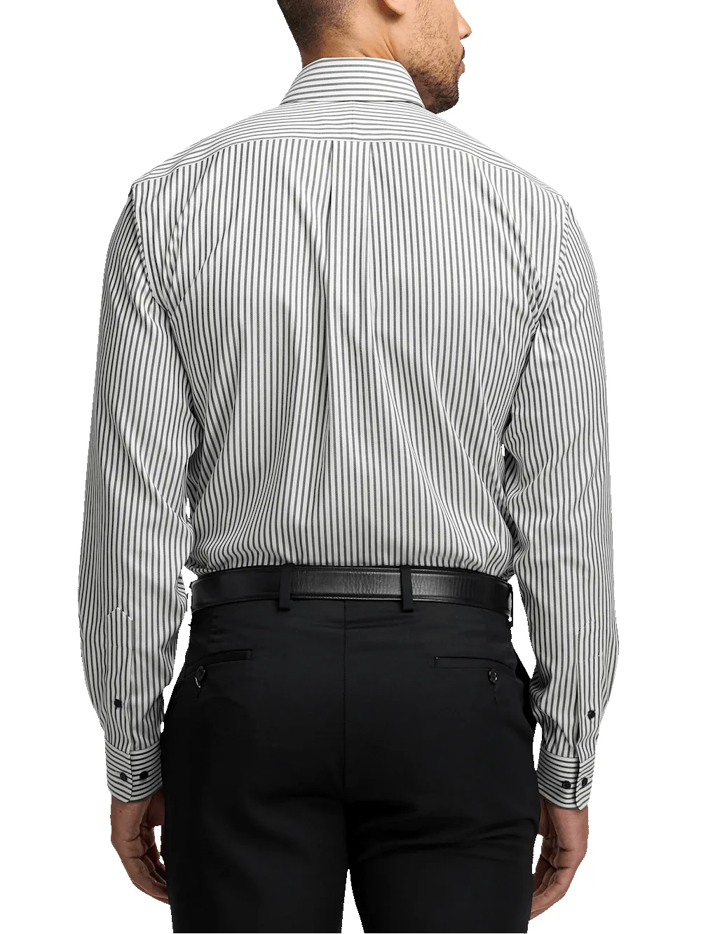 Comfort Stretch Non-Iron Stripe Dress Shirt With Contrast Trim - White/black sold by Paul Fredrick product image thumbnail 5