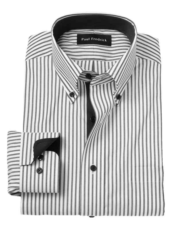 Comfort Stretch Non-Iron Stripe Dress Shirt With Contrast Trim - White/black sold by Paul Fredrick