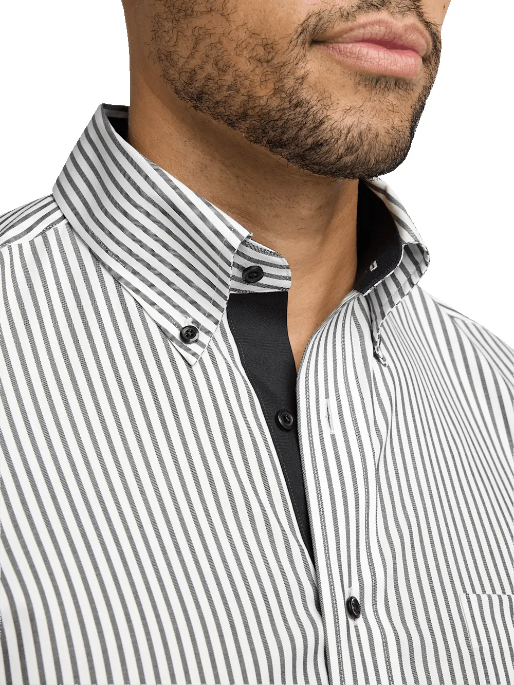 Comfort Stretch Non-Iron Stripe Dress Shirt With Contrast Trim - White/black sold by Paul Fredrick product image thumbnail 3