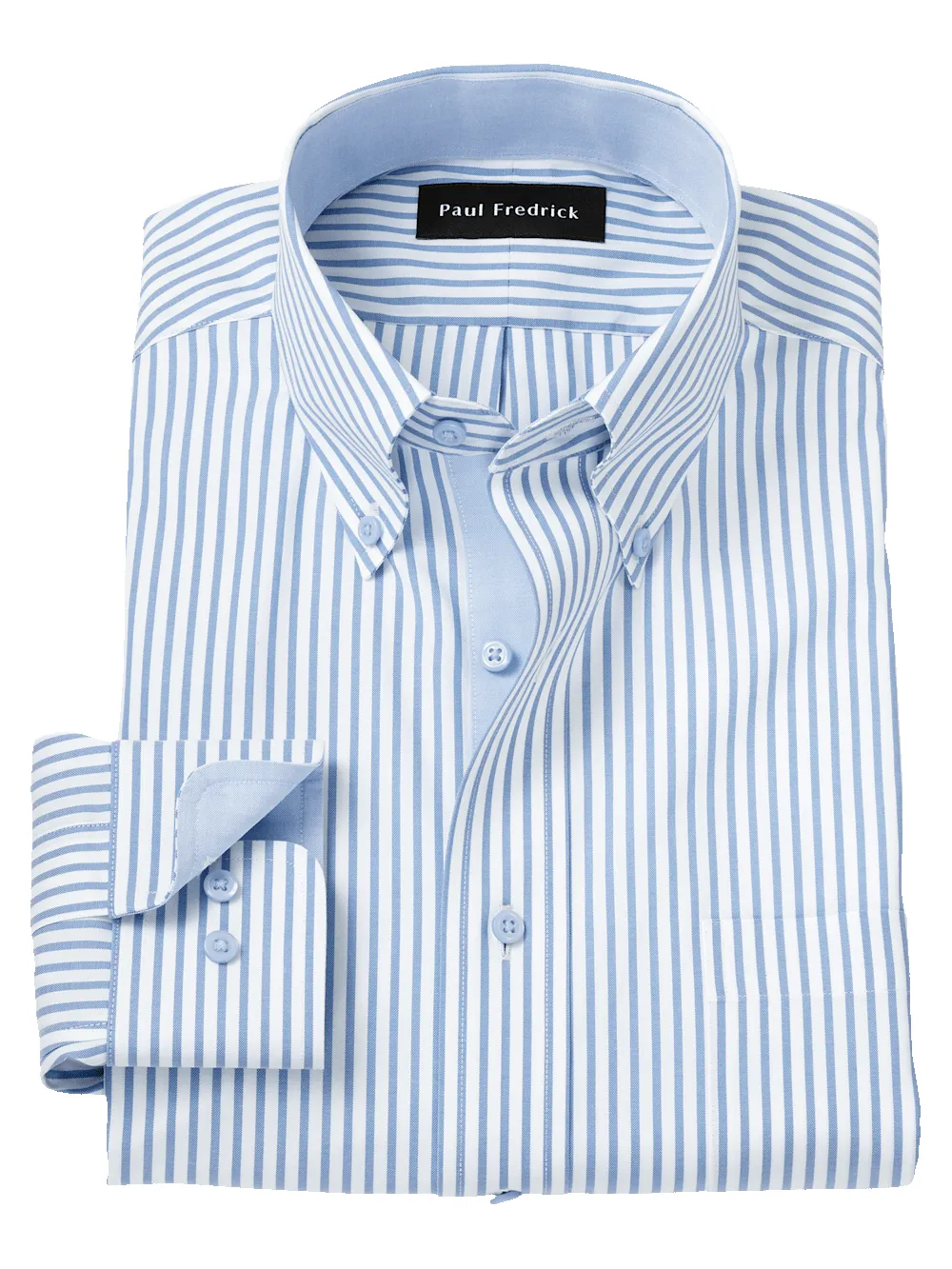 Comfort Stretch Non-Iron Stripe Dress Shirt With Contrast Trim - White/blue sold by Paul Fredrick