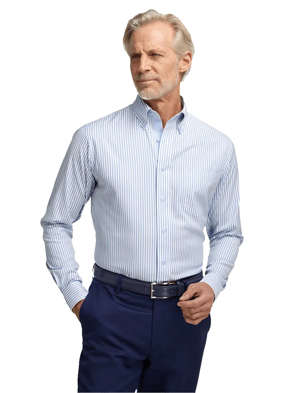 Comfort Stretch Non-Iron Stripe Dress Shirt With Contrast Trim - White/blue sold by Paul Fredrick product image thumbnail 2
