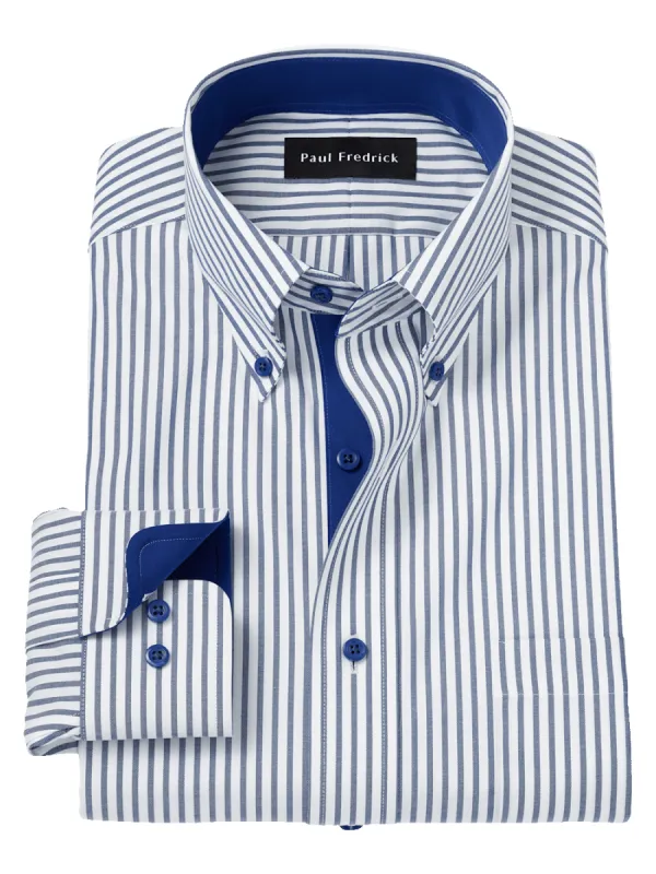 Comfort Stretch Non-Iron Stripe Dress Shirt With Contrast Trim - White/navy sold by Paul Fredrick