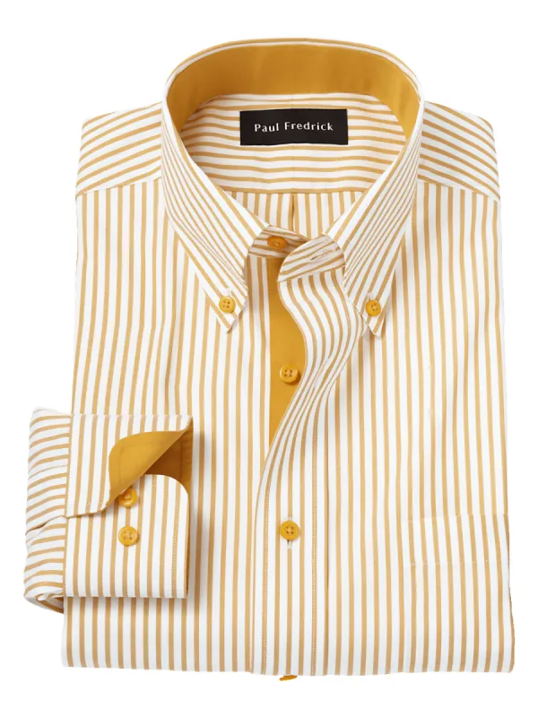 Comfort Stretch Non-Iron Stripe Dress Shirt With Contrast Trim - White/gold sold by Paul Fredrick