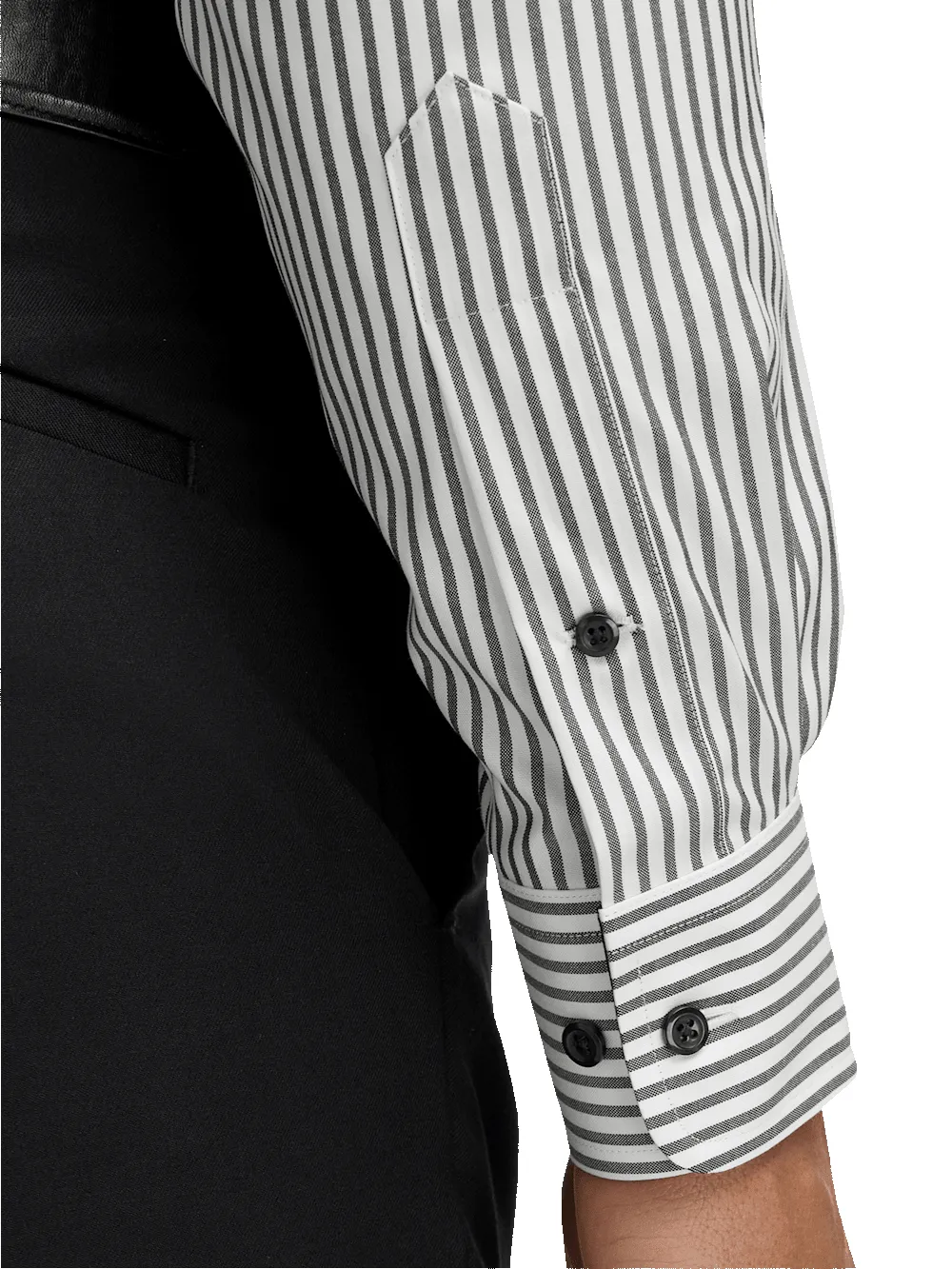 Comfort Stretch Non-Iron Stripe Dress Shirt With Contrast Trim - White/black sold by Paul Fredrick product image thumbnail 4
