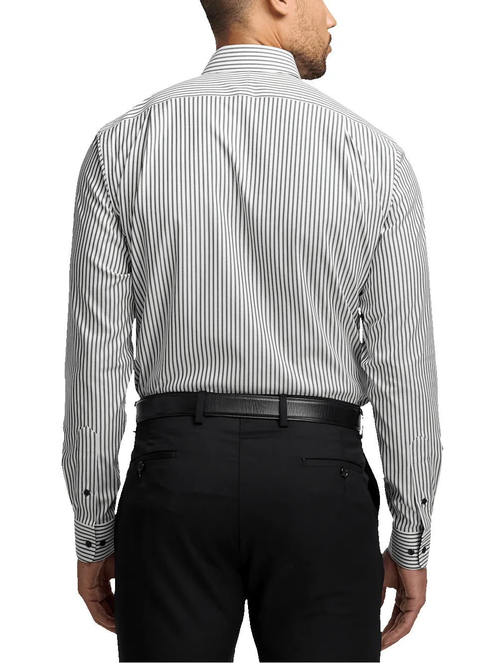 Comfort Stretch Non-Iron Stripe Dress Shirt With Contrast Trim - White/black sold by Paul Fredrick product image thumbnail 5