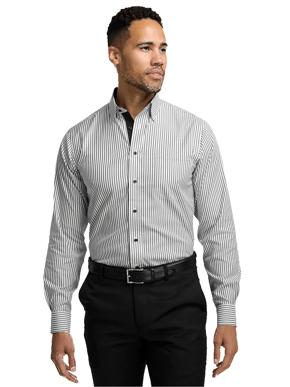 Comfort Stretch Non-Iron Stripe Dress Shirt With Contrast Trim - White/black sold by Paul Fredrick product image thumbnail 2