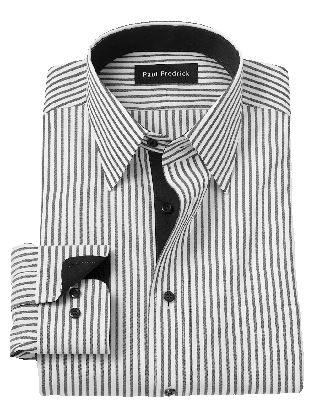 Comfort Stretch Non-Iron Stripe Dress Shirt With Contrast Trim - White/black sold by Paul Fredrick