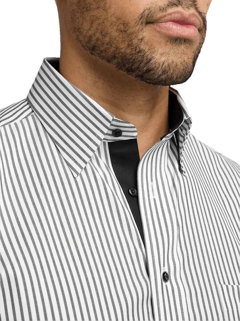 Comfort Stretch Non-Iron Stripe Dress Shirt With Contrast Trim - White/black sold by Paul Fredrick product image thumbnail 3