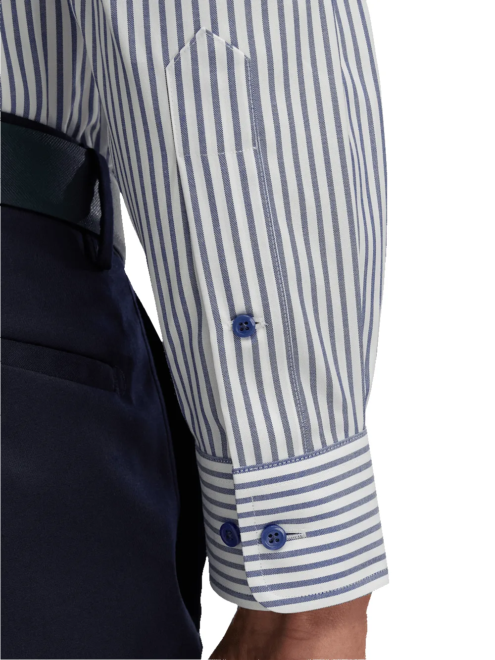 Comfort Stretch Non-Iron Stripe Dress Shirt With Contrast Trim - White/navy sold by Paul Fredrick product image thumbnail 4