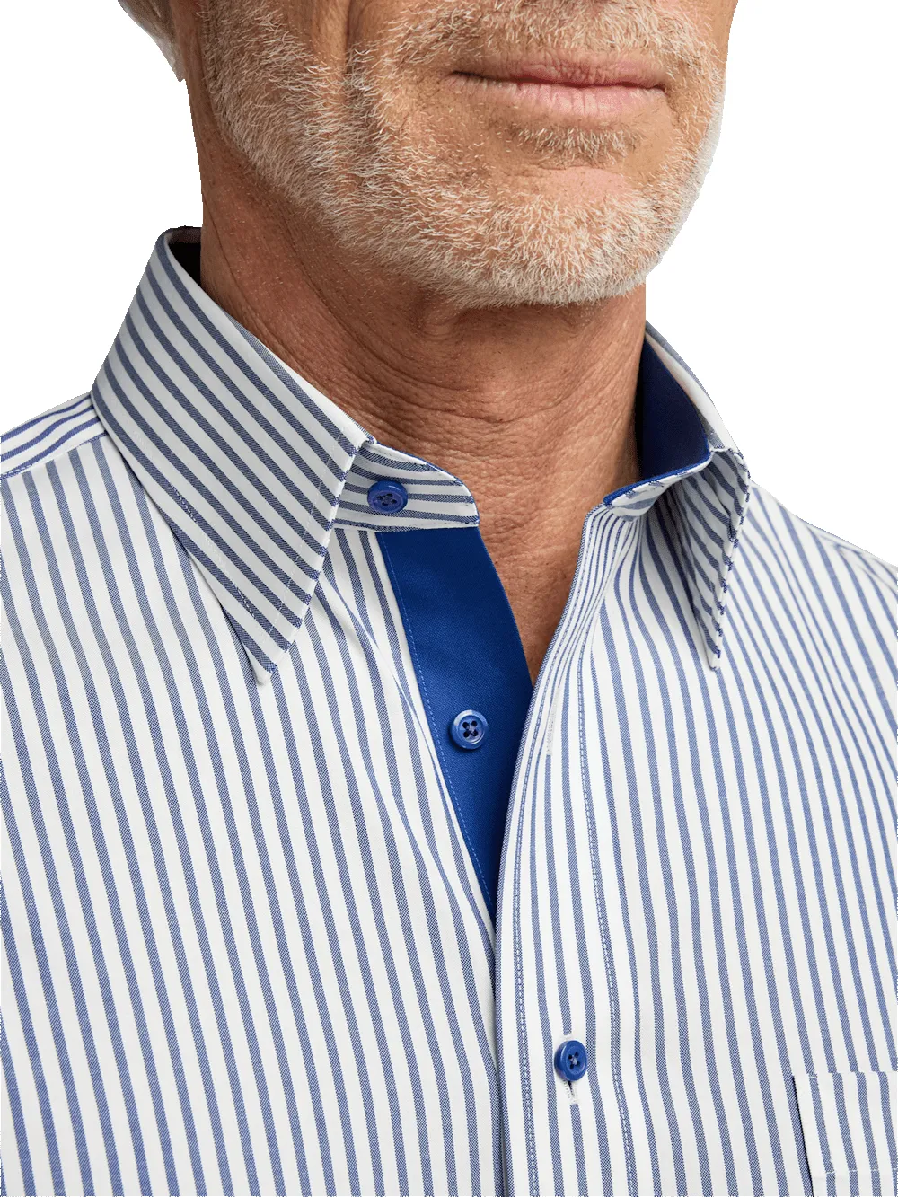 Comfort Stretch Non-Iron Stripe Dress Shirt With Contrast Trim - White/navy sold by Paul Fredrick product image thumbnail 3