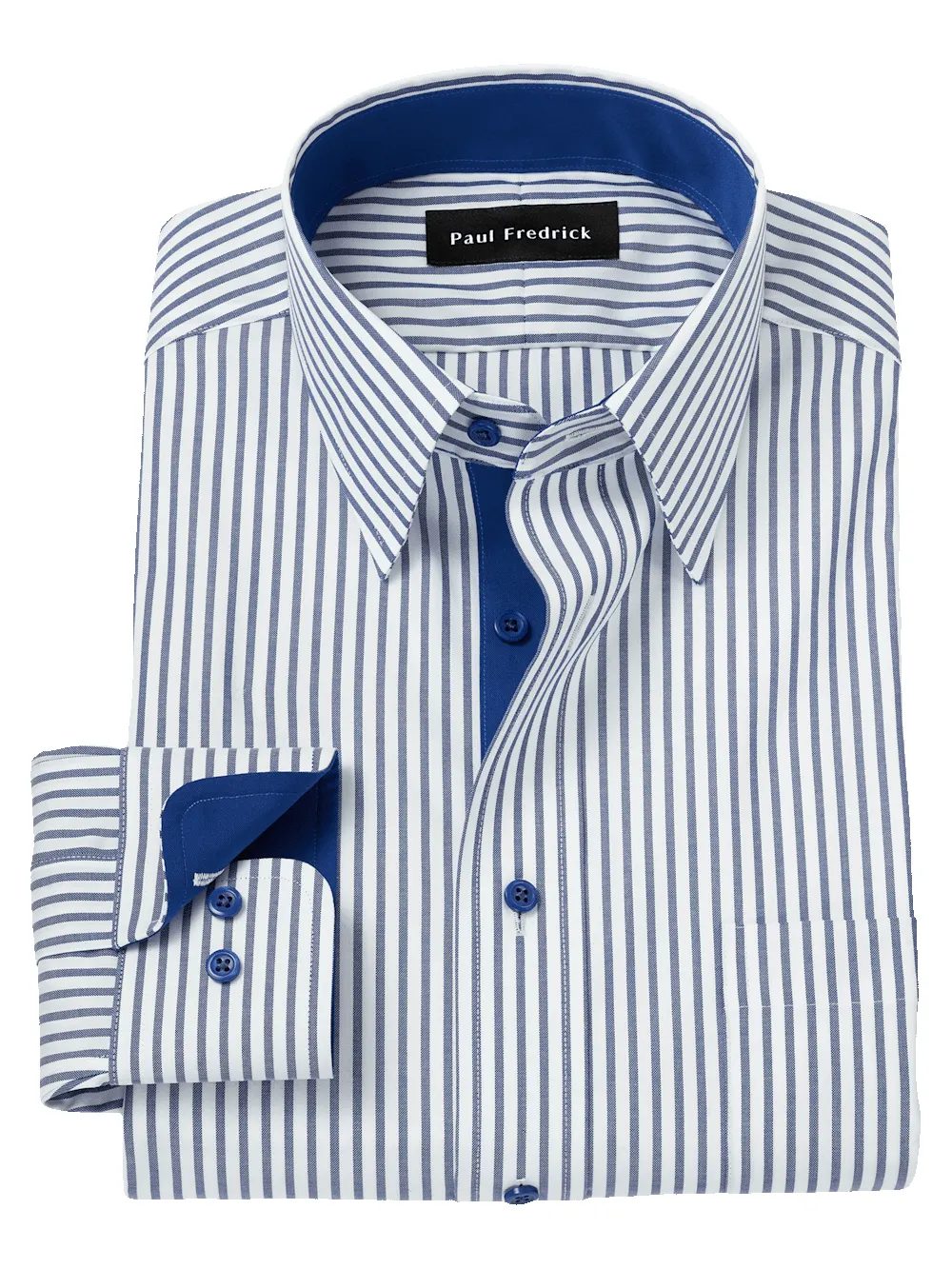 Comfort Stretch Non-Iron Stripe Dress Shirt With Contrast Trim - White/navy sold by Paul Fredrick