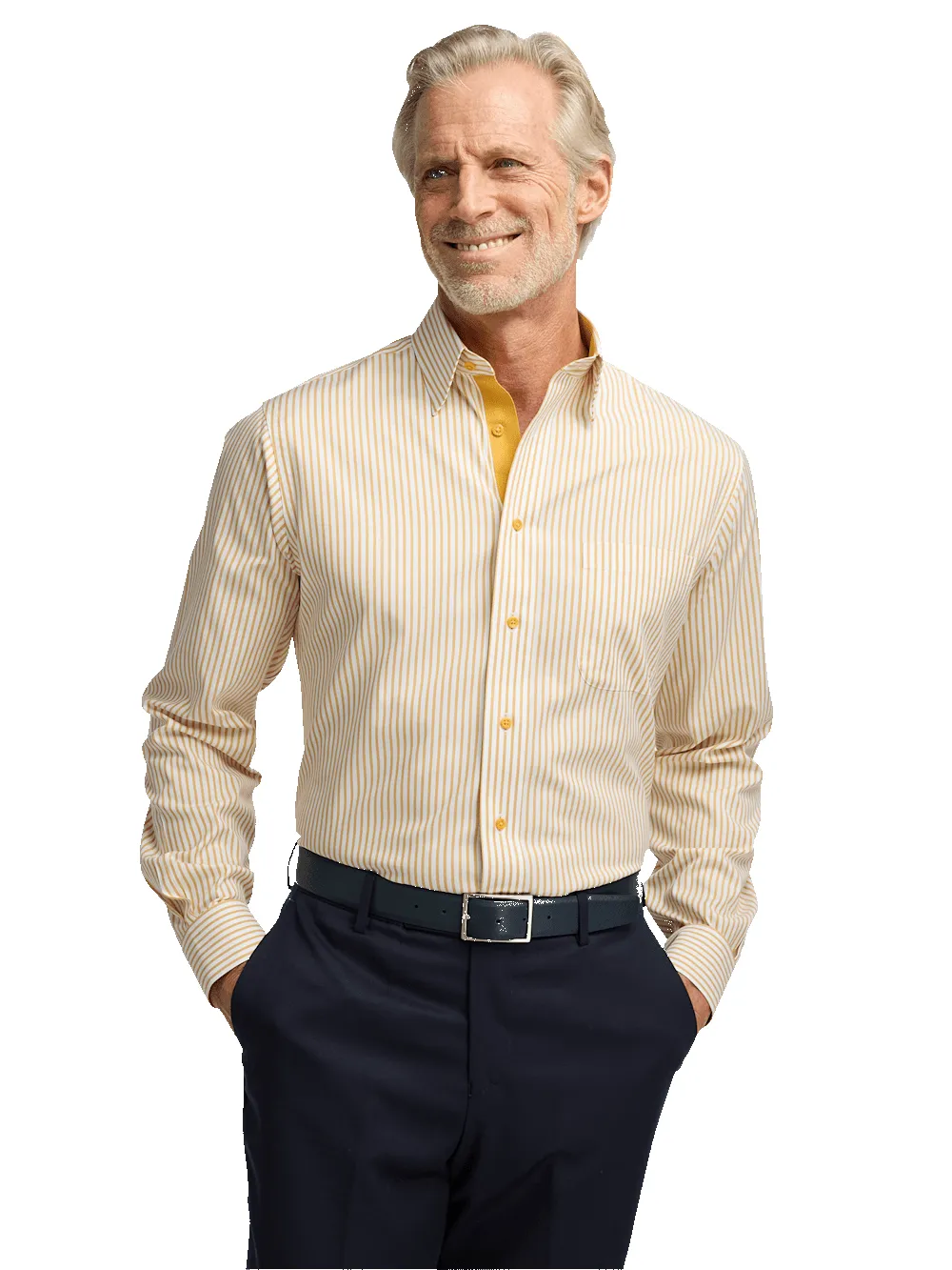 Comfort Stretch Non-Iron Stripe Dress Shirt With Contrast Trim - White/gold sold by Paul Fredrick product image thumbnail 2