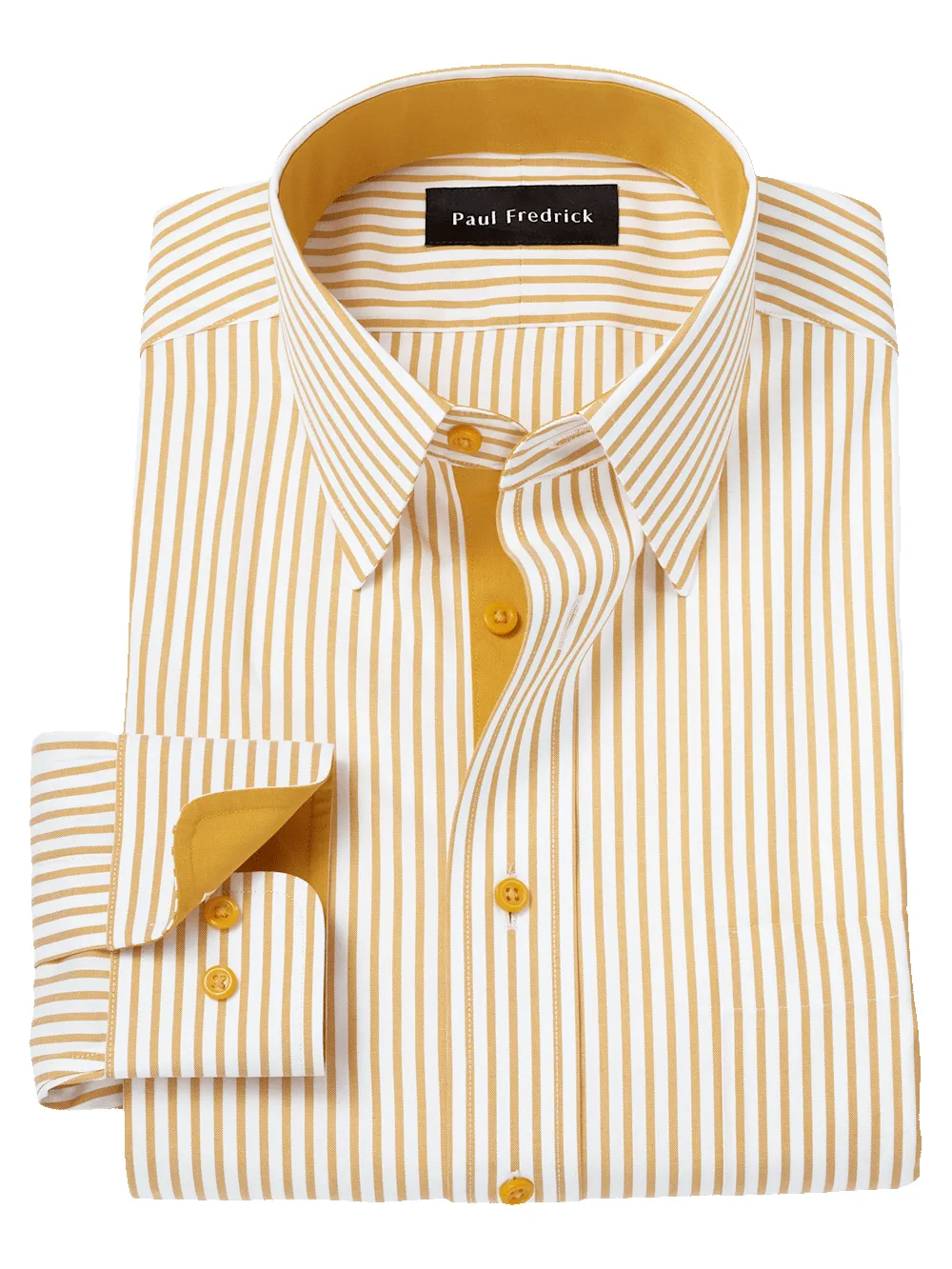 Comfort Stretch Non-Iron Stripe Dress Shirt With Contrast Trim - White/gold sold by Paul Fredrick