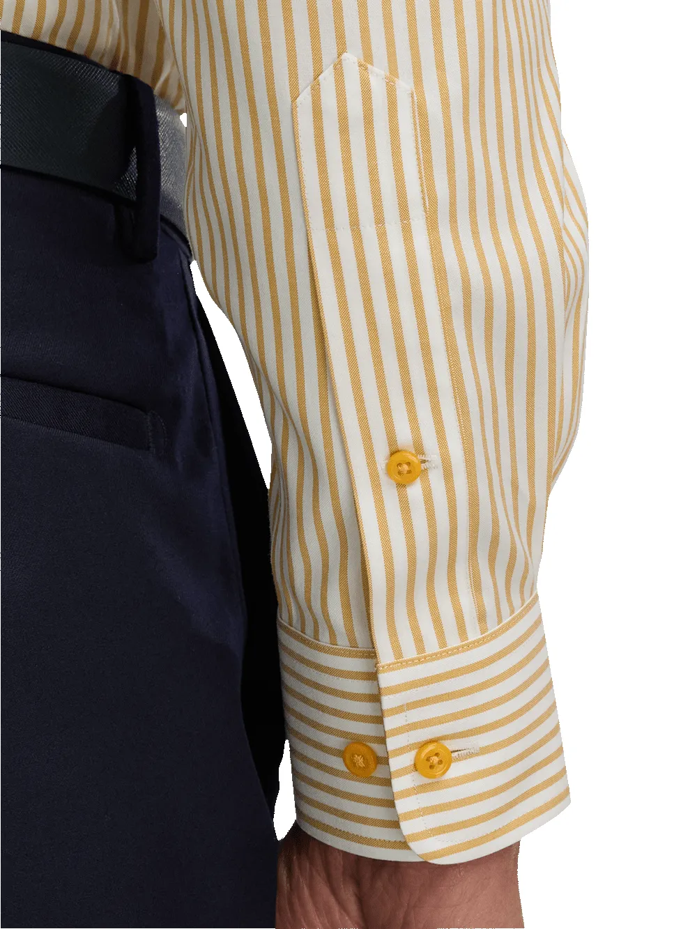 Comfort Stretch Non-Iron Stripe Dress Shirt With Contrast Trim - White/gold sold by Paul Fredrick product image thumbnail 4