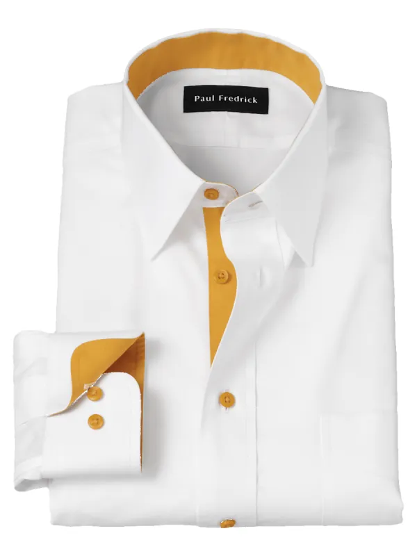 Comfort Stretch Non-Iron Solid Dress Shirt With Contrast Trim - White/gold sold by Paul Fredrick
