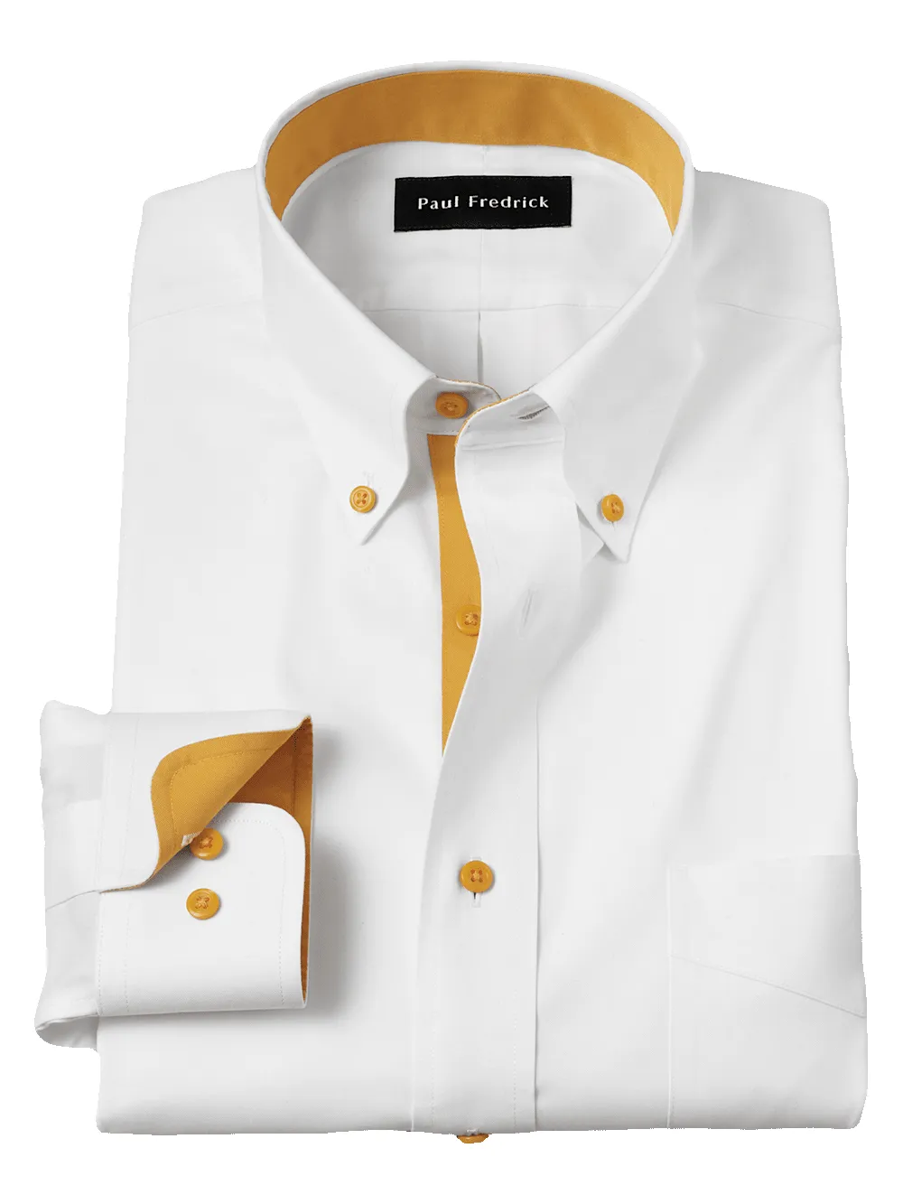 Comfort Stretch Non-Iron Solid Dress Shirt With Contrast Trim - White/gold sold by Paul Fredrick