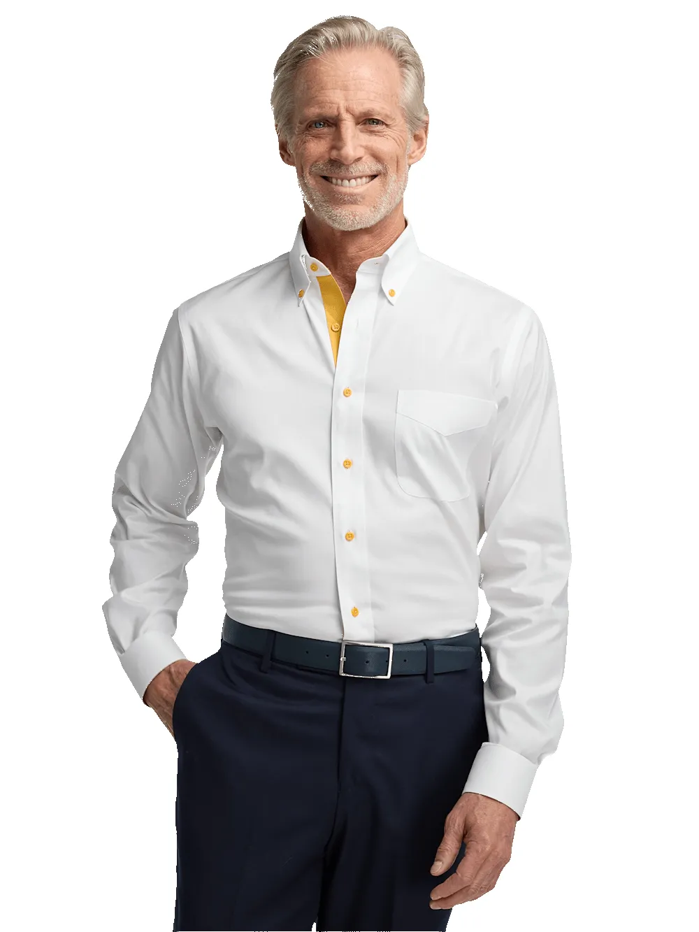 Comfort Stretch Non-Iron Solid Dress Shirt With Contrast Trim - White/gold sold by Paul Fredrick product image thumbnail 2