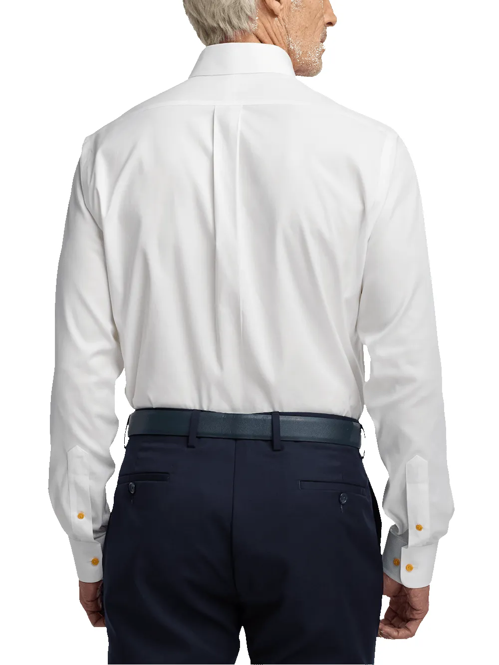 Comfort Stretch Non-Iron Solid Dress Shirt With Contrast Trim - White/gold sold by Paul Fredrick product image thumbnail 5
