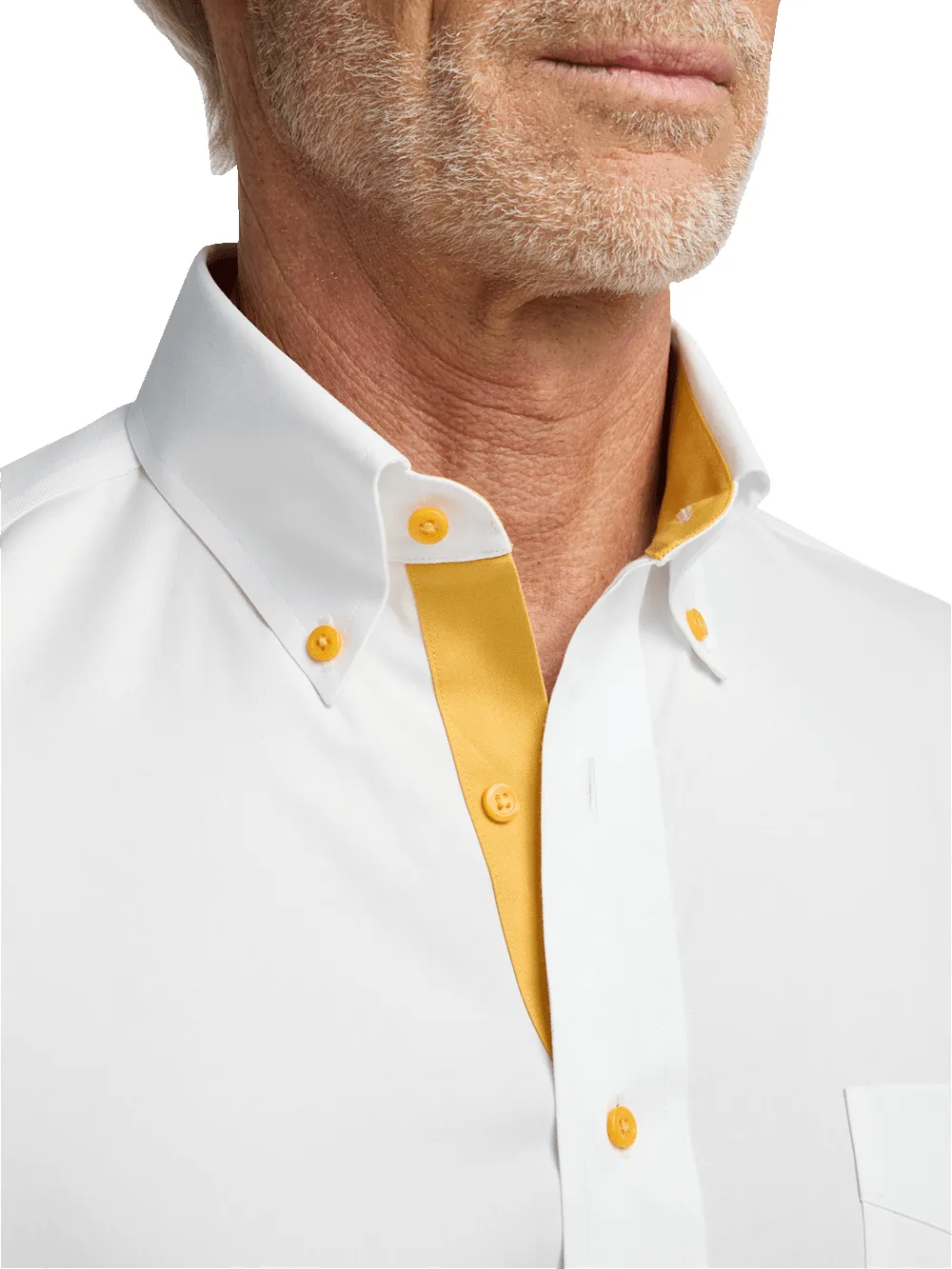 Comfort Stretch Non-Iron Solid Dress Shirt With Contrast Trim - White/gold sold by Paul Fredrick product image thumbnail 3