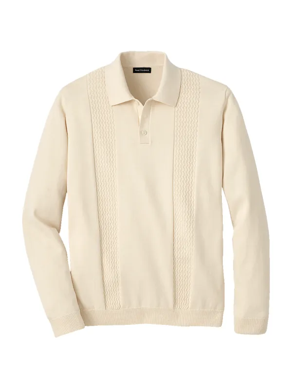 Cotton Three Button Polo - Ivory sold by Paul Fredrick