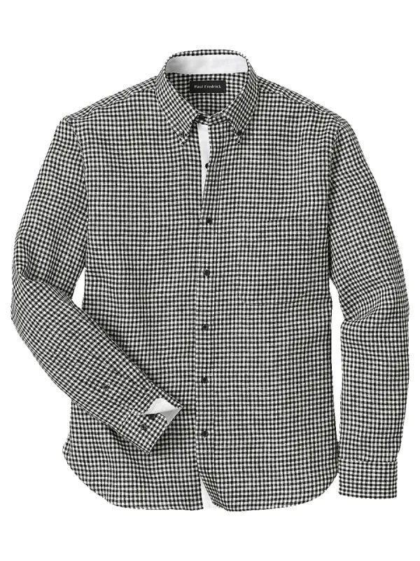 Linen Gingham Check Casual Shirt - Black sold by Paul Fredrick