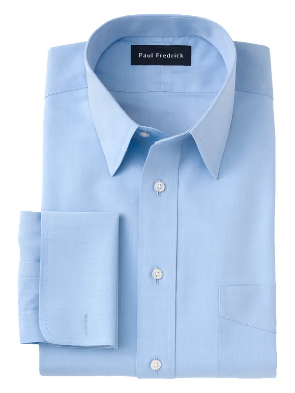 Supima Non-Iron Cotton Solid Straight Collar French Cuff Dress Shirt - Blue sold by Paul Fredrick