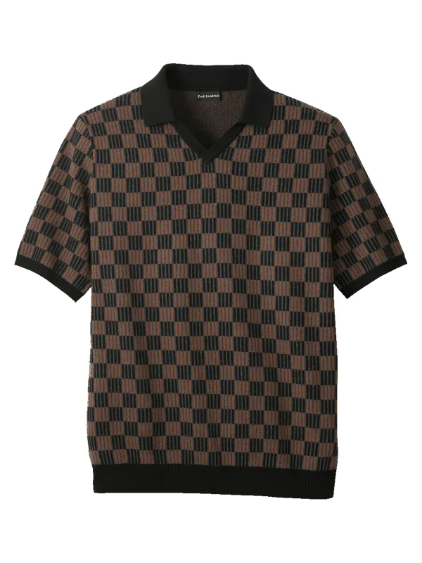 Cotton V-neck Polo - Black/brown sold by Paul Fredrick