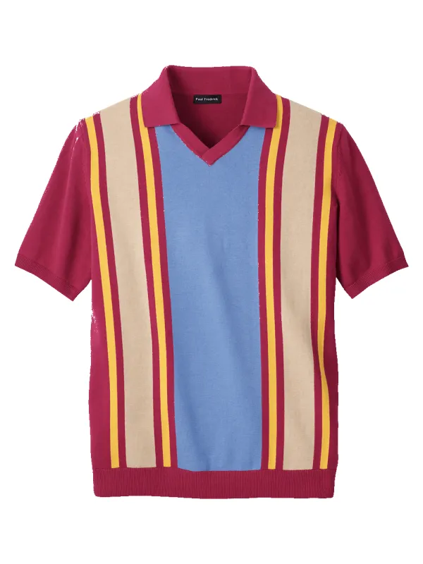 Cotton V-neck Polo - Burgundy sold by Paul Fredrick