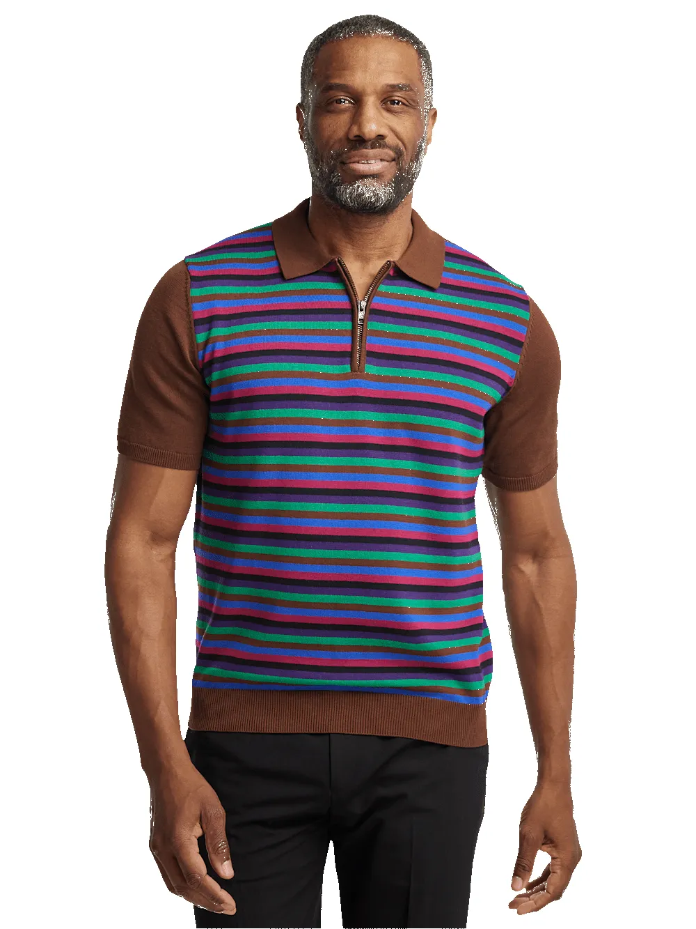 Cotton Quarter Zip Polo - Multi sold by Paul Fredrick product image thumbnail 2