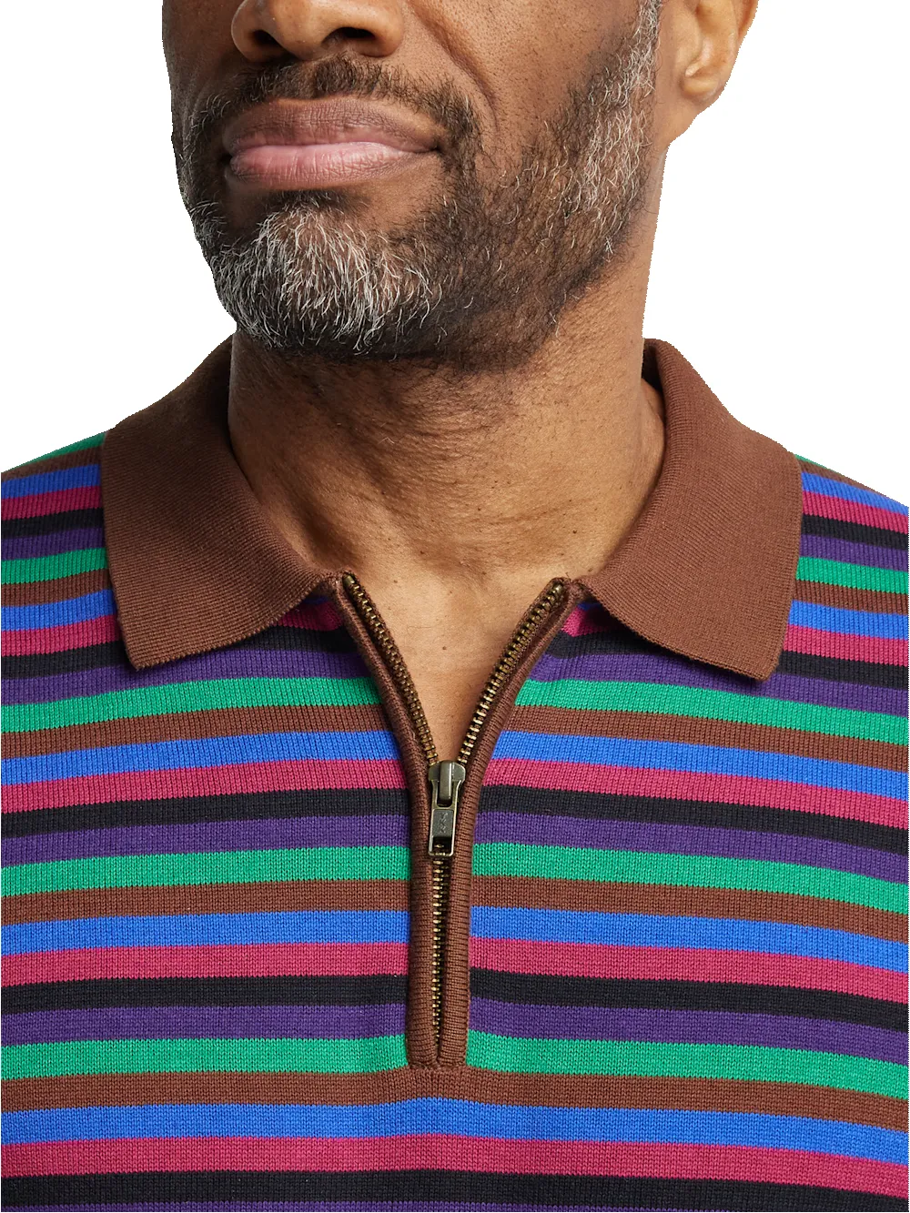 Cotton Quarter Zip Polo - Multi sold by Paul Fredrick product image thumbnail 3