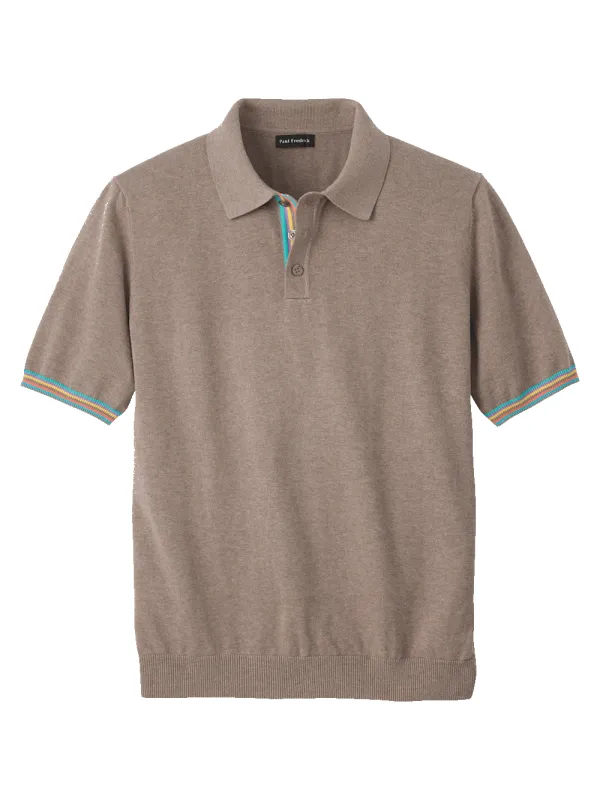 Cotton Three Button Polo - Brown sold by Paul Fredrick