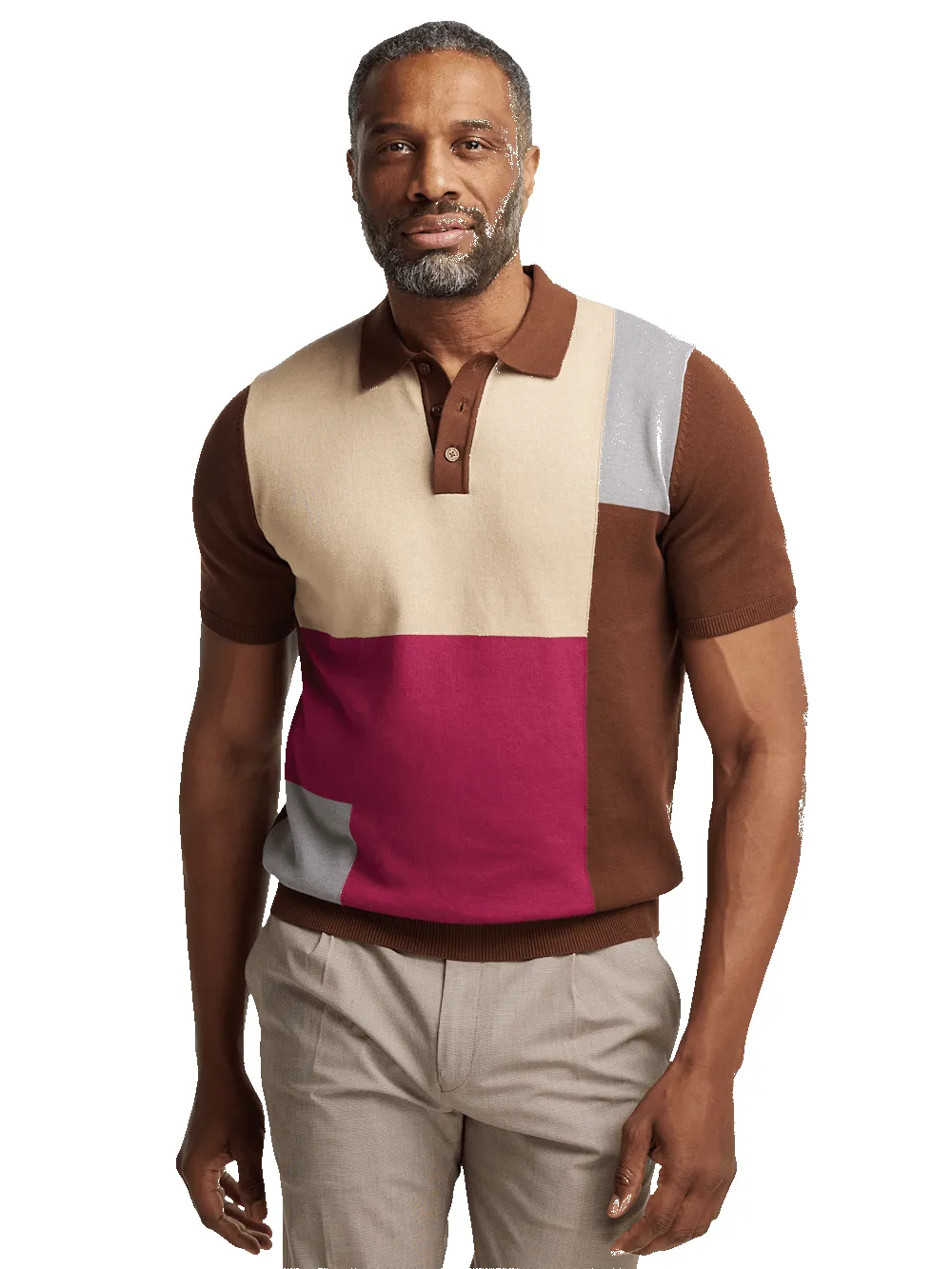 Cotton Three Button Polo - Brown Multi sold by Paul Fredrick product image thumbnail 2